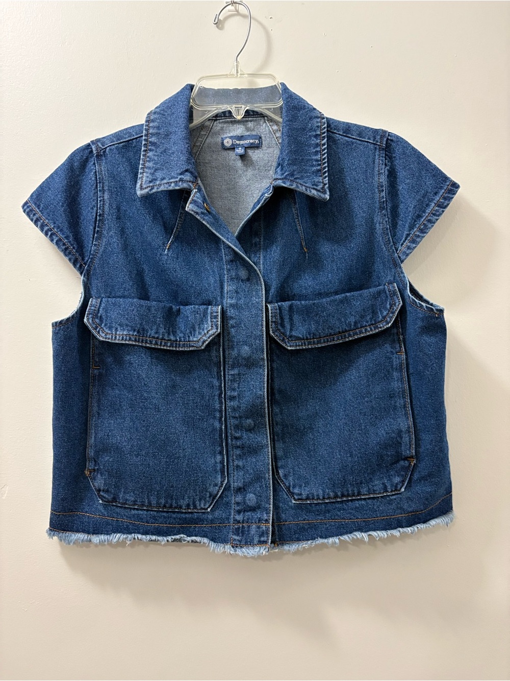 Democracy Dark Blue Denim Vest with Frayed Hem